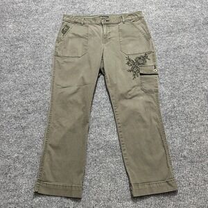 Lee Womens Cargo Pants Size 10 Green Straight Fit Floral Embroidered Mid Rise
